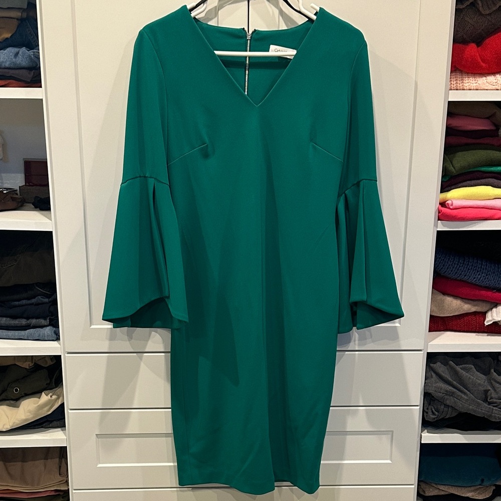 Calvin Klein Teal Green Blue Long Sleeve Dress size 4